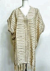 Hand Woven Block Print Tunic Sweater Dress. Rust or White