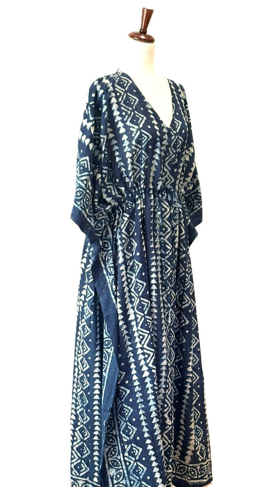 Short Handmade Caftan. Lounging, Beach or Pool Perfect. (Indigo)