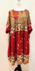 Artisan Kantha Quilt Float Dress. Comfortable and Very Chic (Honey Olive)