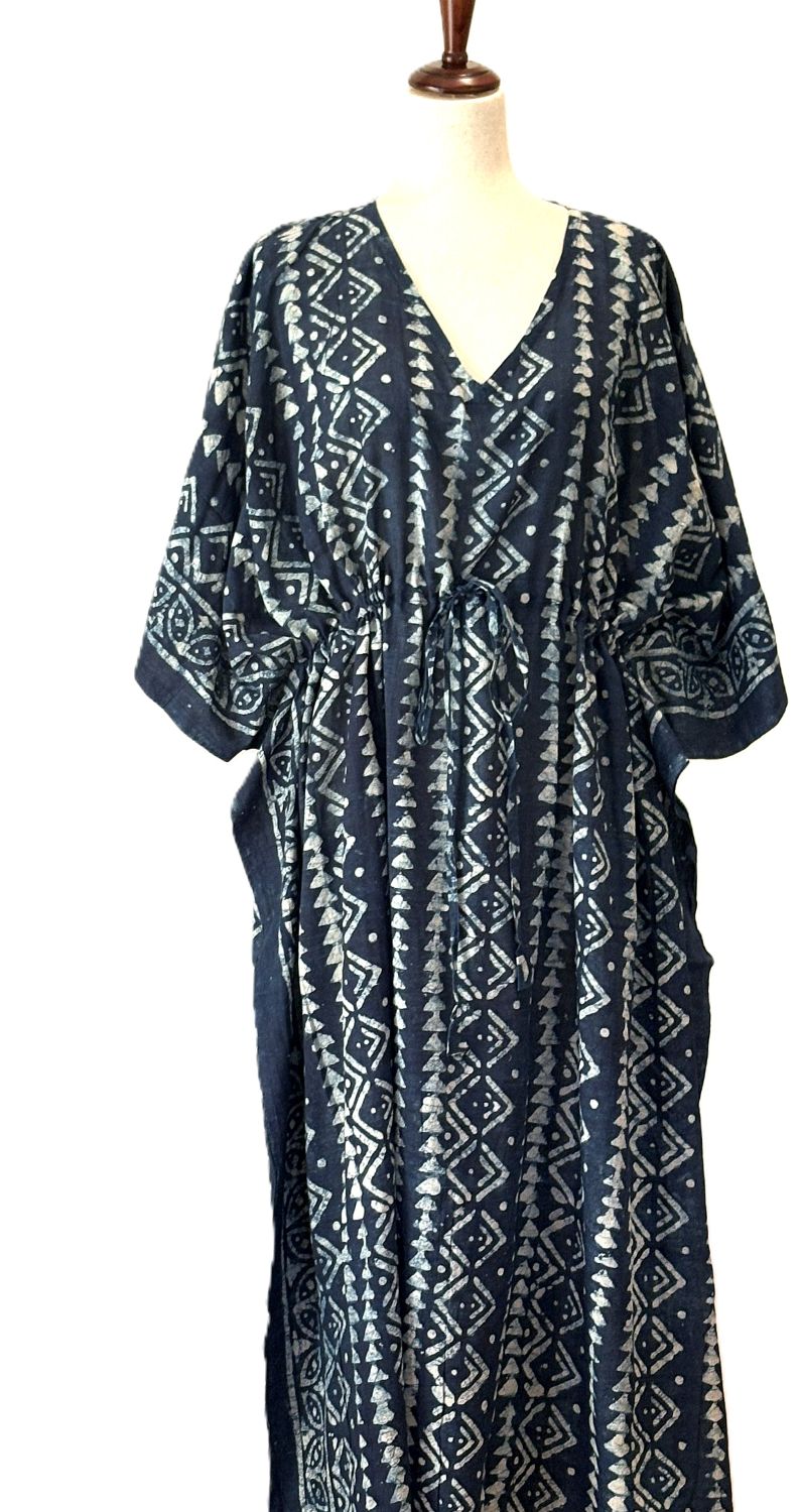 Short Handmade Caftan. Lounging, Beach or Pool Perfect. (Indigo)