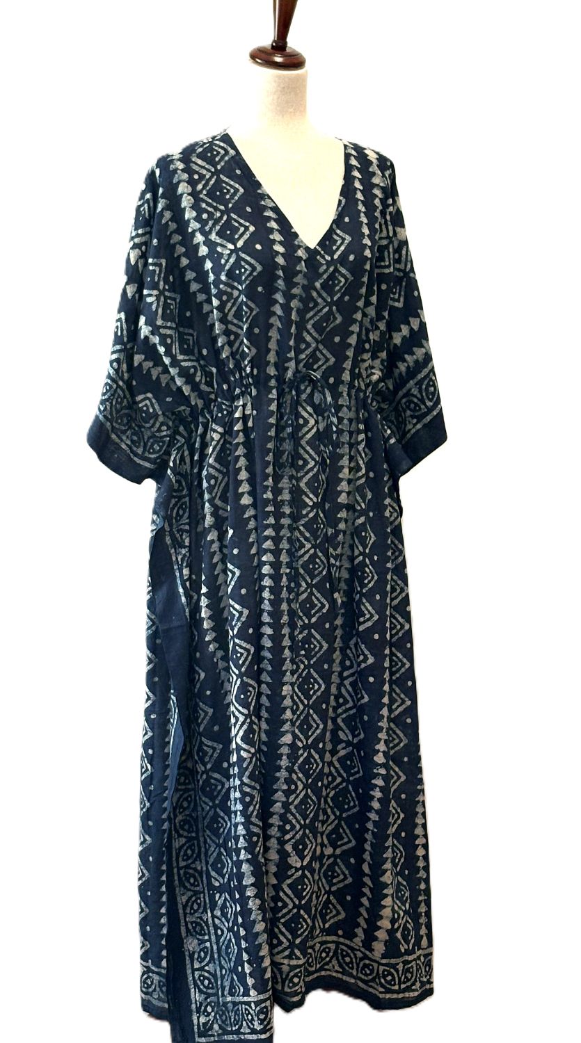 Short Handmade Caftan. Lounging, Beach or Pool Perfect. (Indigo)