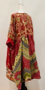 Artisan Kantha Quilt Float Dress. Comfortable and Very Chic (Honey Olive)