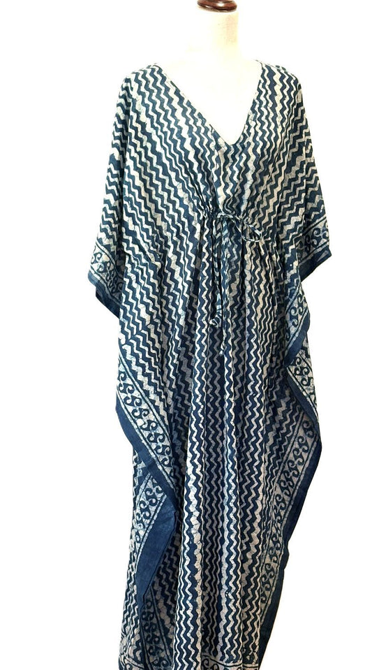 Short Handmade Caftan. Lounging, Beach or Pool Perfect. (Indigo)