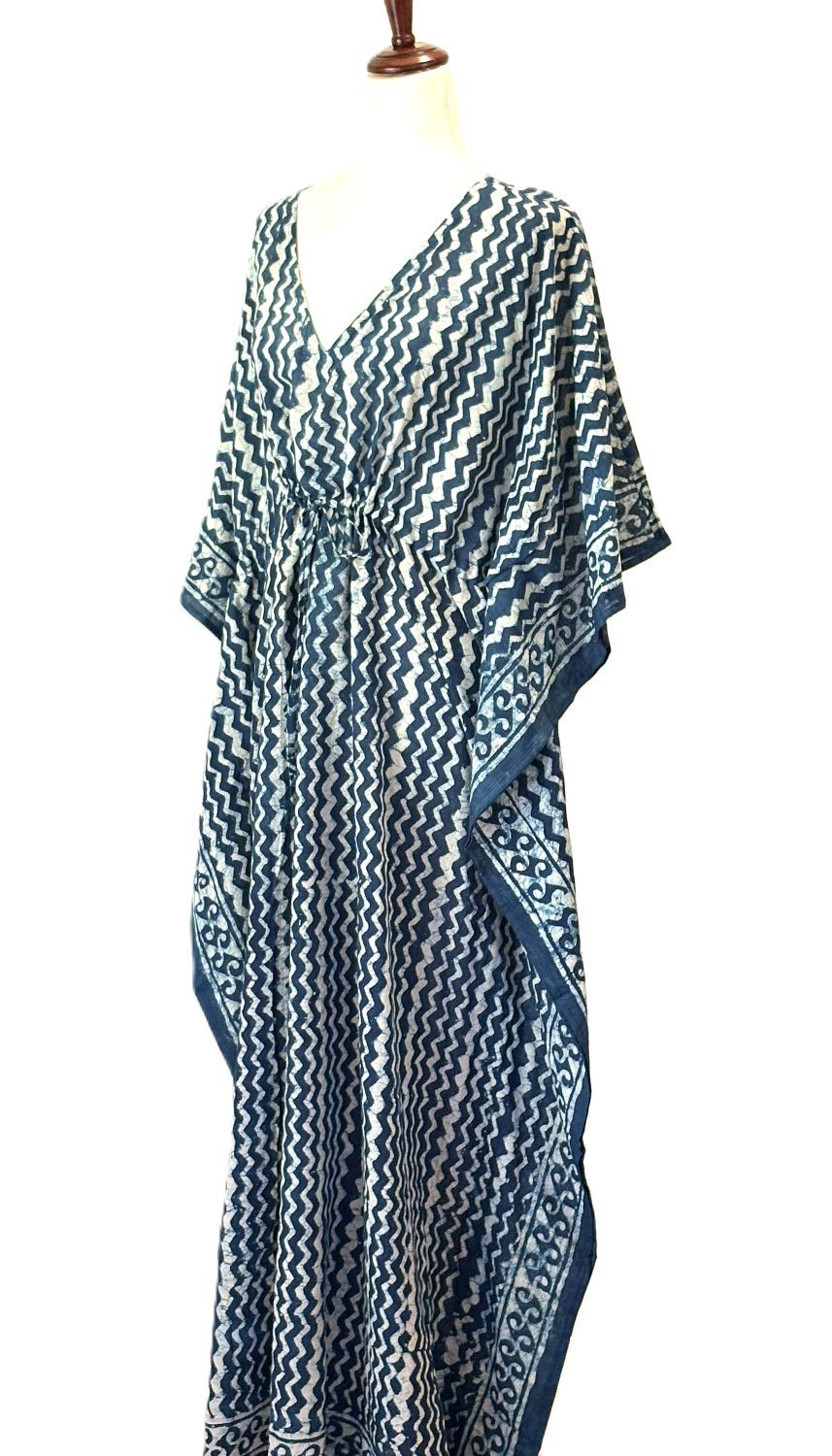 Short Handmade Caftan. Lounging, Beach or Pool Perfect. (Indigo)