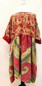 Artisan Kantha Quilt Float Dress. Comfortable and Very Chic (Honey Olive)