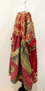 Artisan Kantha Quilt Float Dress. Comfortable and Very Chic (Honey Olive)