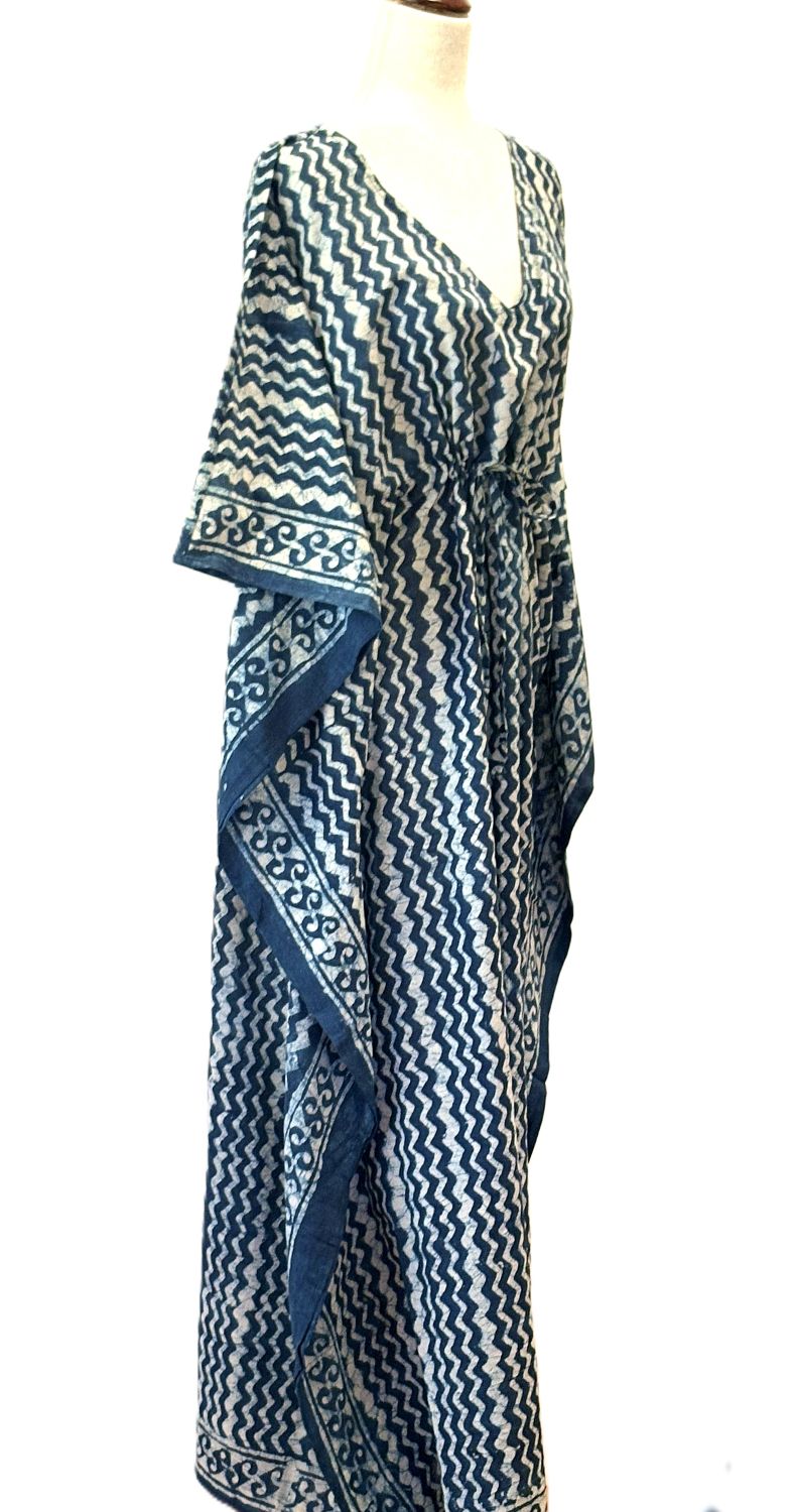 Short Handmade Caftan. Lounging, Beach or Pool Perfect. (Indigo)