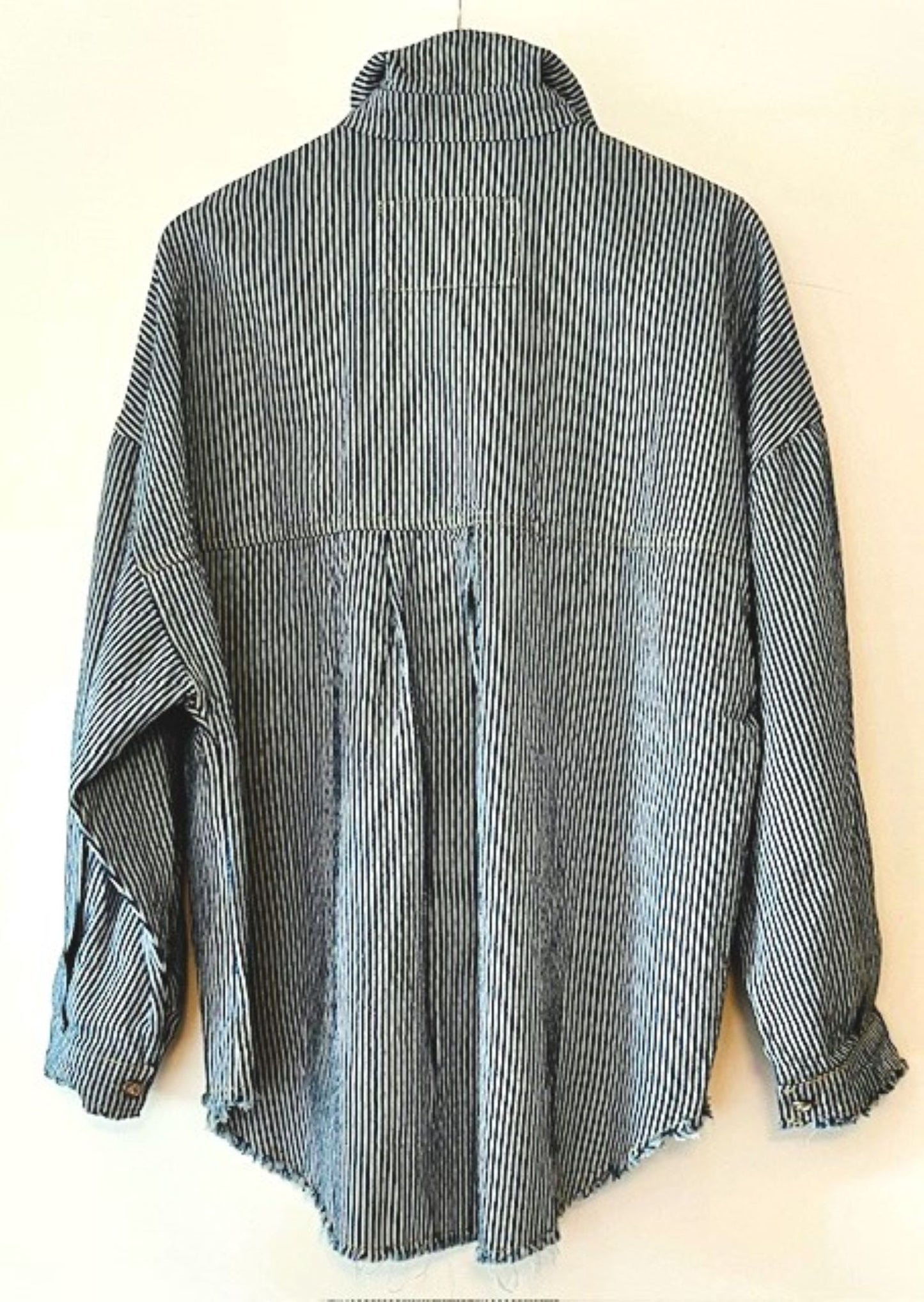 Long Sleeve Stripe Pattern Denim Over Shirt, The New Basic