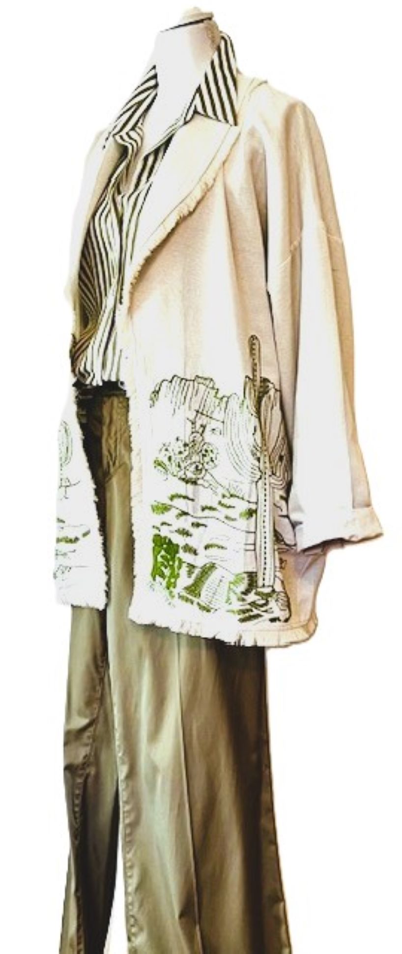 Embroidered Linen Jacket with Fringe Detailing. Desert Scene.