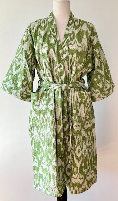 Vibrant Block Print Cotton Short Kimono Robe  Great Dress, Jacket or Coverup