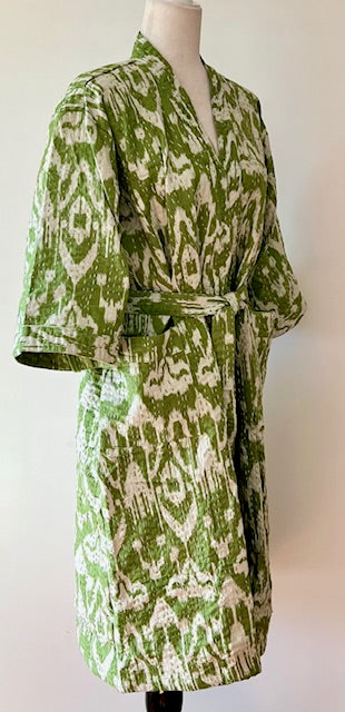 Vibrant Block Print Cotton Short Kimono Robe  Great Dress, Jacket or Coverup