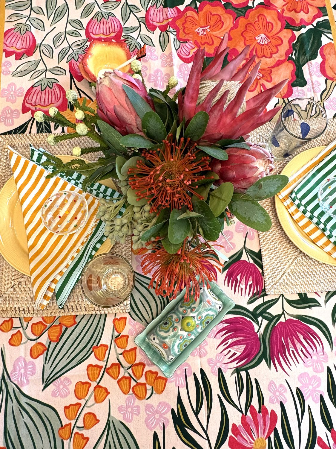 Contemporary Rectangle Floral Tablecloth In An Unusual Colormix.