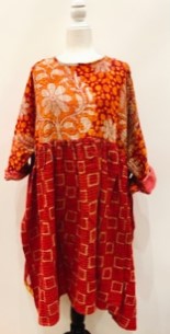 Artisan Kantha Quilt Float Dress. Comfortable and Very Chic (Bronze Red)