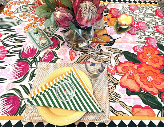 Contemporary Rectangle Floral Tablecloth In An Unusual Colormix.