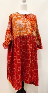 Artisan Kantha Quilt Float Dress. Comfortable and Very Chic (Bronze Red)