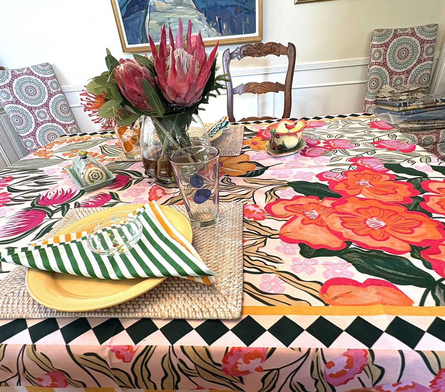 Contemporary Rectangle Floral Tablecloth In An Unusual Colormix.