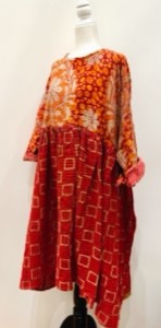 Artisan Kantha Quilt Float Dress. Comfortable and Very Chic (Bronze Red)