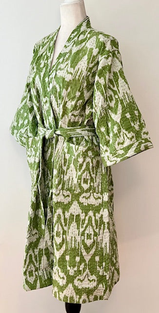 Vibrant Block Print Cotton Short Kimono Robe  Great Dress, Jacket or Coverup