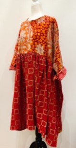 Artisan Kantha Quilt Float Dress. Comfortable and Very Chic (Bronze Red)