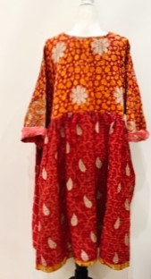 Artisan Kantha Quilt Float Dress. Comfortable and Very Chic (Bronze Red)