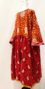 Artisan Kantha Quilt Float Dress. Comfortable and Very Chic (Bronze Red)