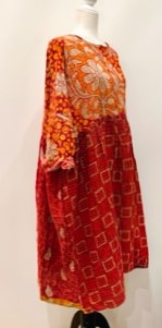 Artisan Kantha Quilt Float Dress. Comfortable and Very Chic (Bronze Red)