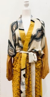 Top of the Line Silk Kimono Duster, Abstract Mixed Print