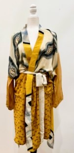 Top of the Line Silk Kimono Duster, Abstract Mixed Print