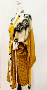 Top of the Line Silk Kimono Duster, Abstract Mixed Print