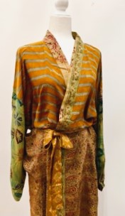 Top of the Line Silk Kimono Duster,  Rich Mixed Print (Bronze)