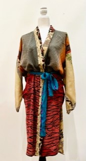 Top of the Line Silk Kimono Duster,  Rich Mixed Print (Bronze)