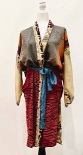 Top of the Line Silk Kimono Duster,  Rich Mixed Print (Bronze)