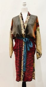 Top of the Line Silk Kimono Duster,  Rich Mixed Print (Bronze)