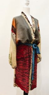 Top of the Line Silk Kimono Duster,  Rich Mixed Print (Bronze)