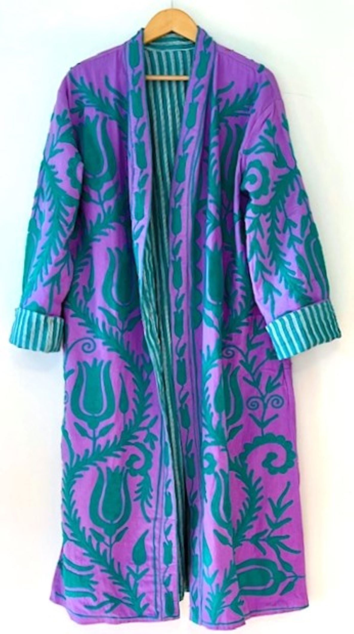 Long Kimono Duster Jacket Captures Your Eyes and Heart. Fully Reversible. Turquoise and Purple