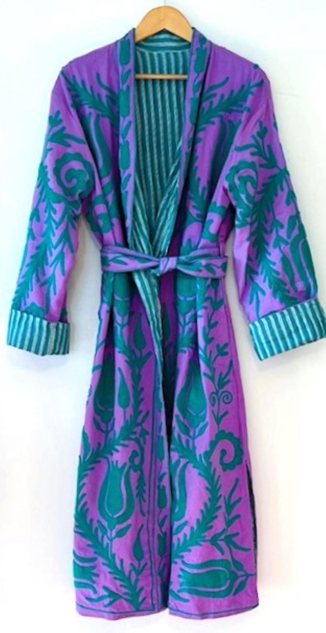 Long Kimono Duster Jacket Captures Your Eyes and Heart. Fully Reversible. Turquoise and Purple