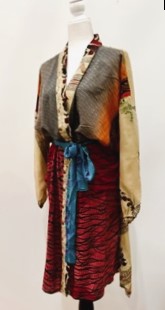 Top of the Line Silk Kimono Duster,  Rich Mixed Print (Bronze)