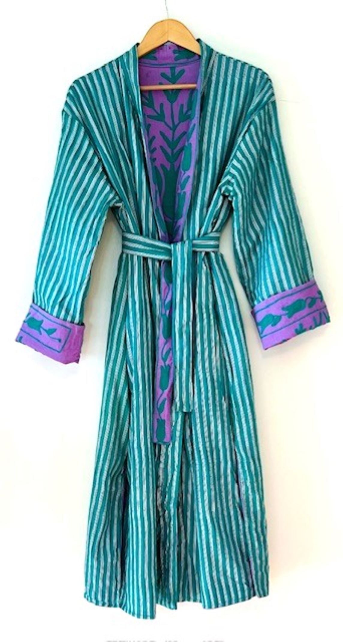 Long Kimono Duster Jacket Captures Your Eyes and Heart. Fully Reversible. Turquoise and Purple