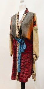 Top of the Line Silk Kimono Duster,  Rich Mixed Print (Bronze)