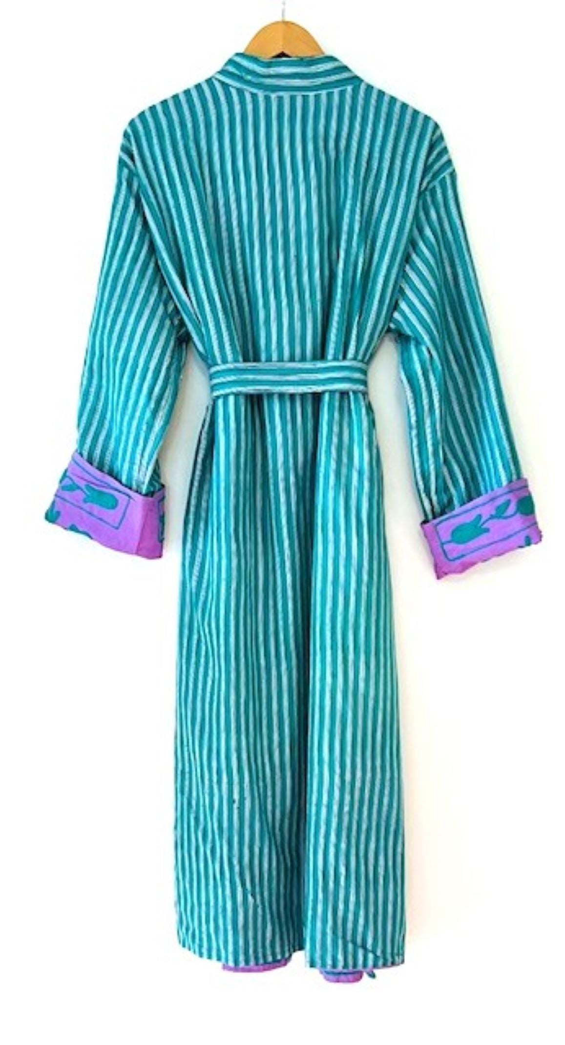 Long Kimono Duster Jacket Captures Your Eyes and Heart. Fully Reversible. Turquoise and Purple