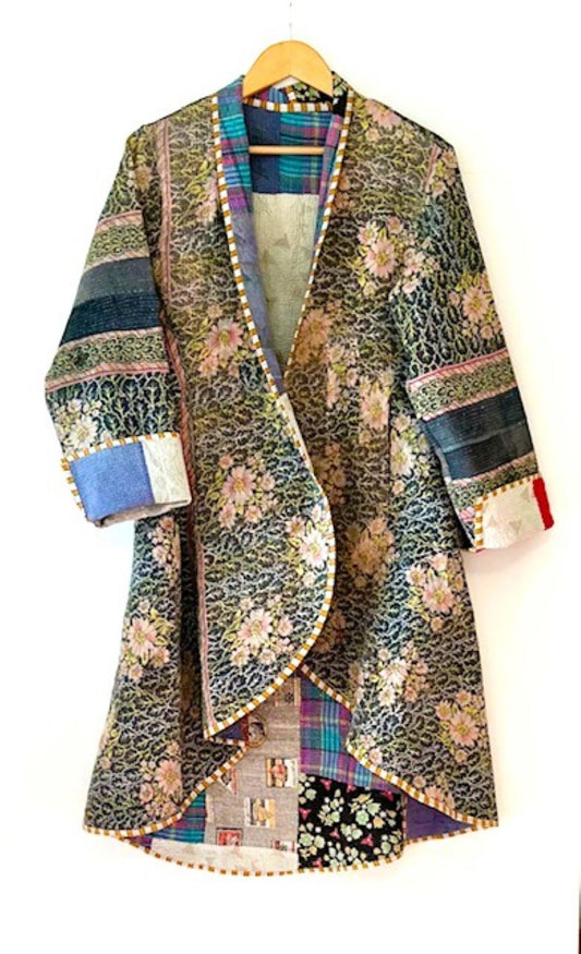 Tulip Cut Designer Waist Coat Is New and Fully Reversible. Kantha Stitching. (Floral)