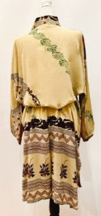 Top of the Line Silk Kimono Duster,  Rich Mixed Print (Bronze)