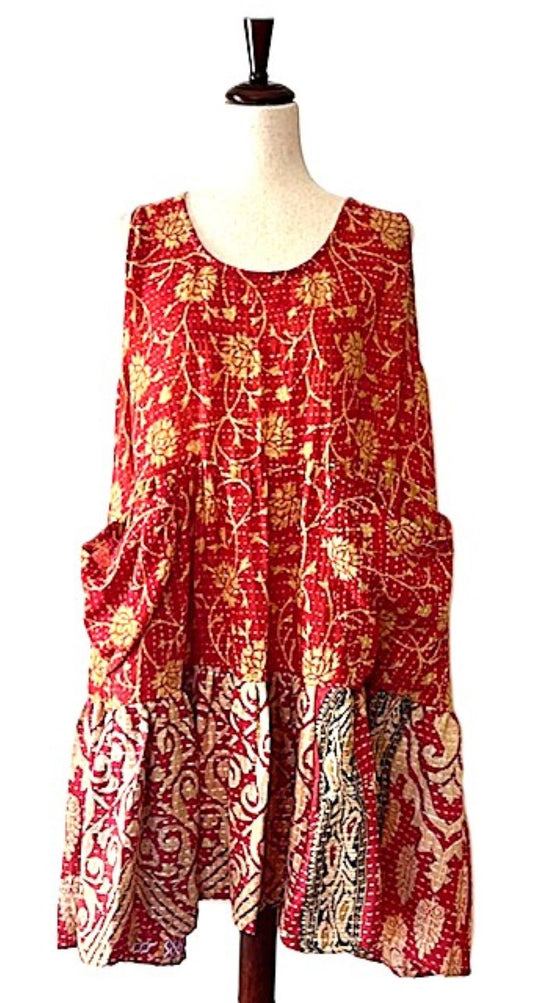 Kantha Bae Quilted Meadow Mini Dress. Comfortable Chic (Cinnamon)