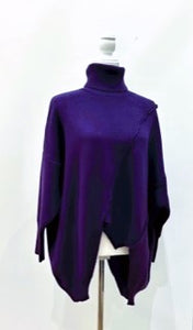 Asymmetrical Turtleneck Sweater Tunic in Deep Purple