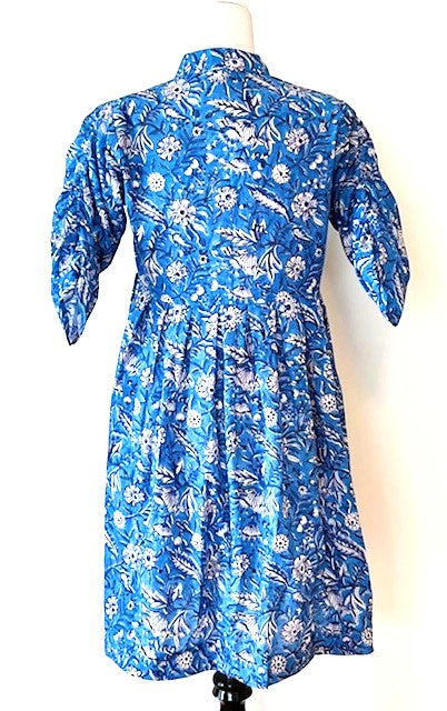 Floral Block Print Cotton Dress Looks Crisp in a Royal Blue and White Print