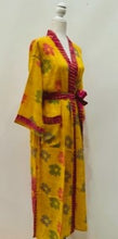 Top of the Line Silk Kimono Duster,  Bright Floral Print (Yellow)