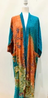 Top of the Line Silk Kimono Duster,  Rich Mixed Print With Embroidery