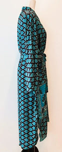 Luxury Silk Print Kimono Duster Is Seductive in Turquoise