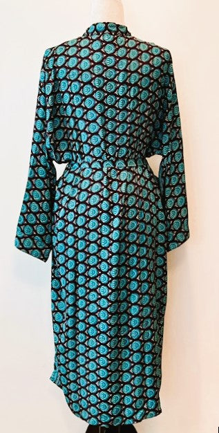 Luxury Silk Print Kimono Duster Is Seductive in Turquoise