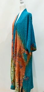 Top of the Line Silk Kimono Duster,  Rich Mixed Print With Embroidery